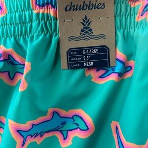 Chubbies Teal Shark Pattern Swim Shorts